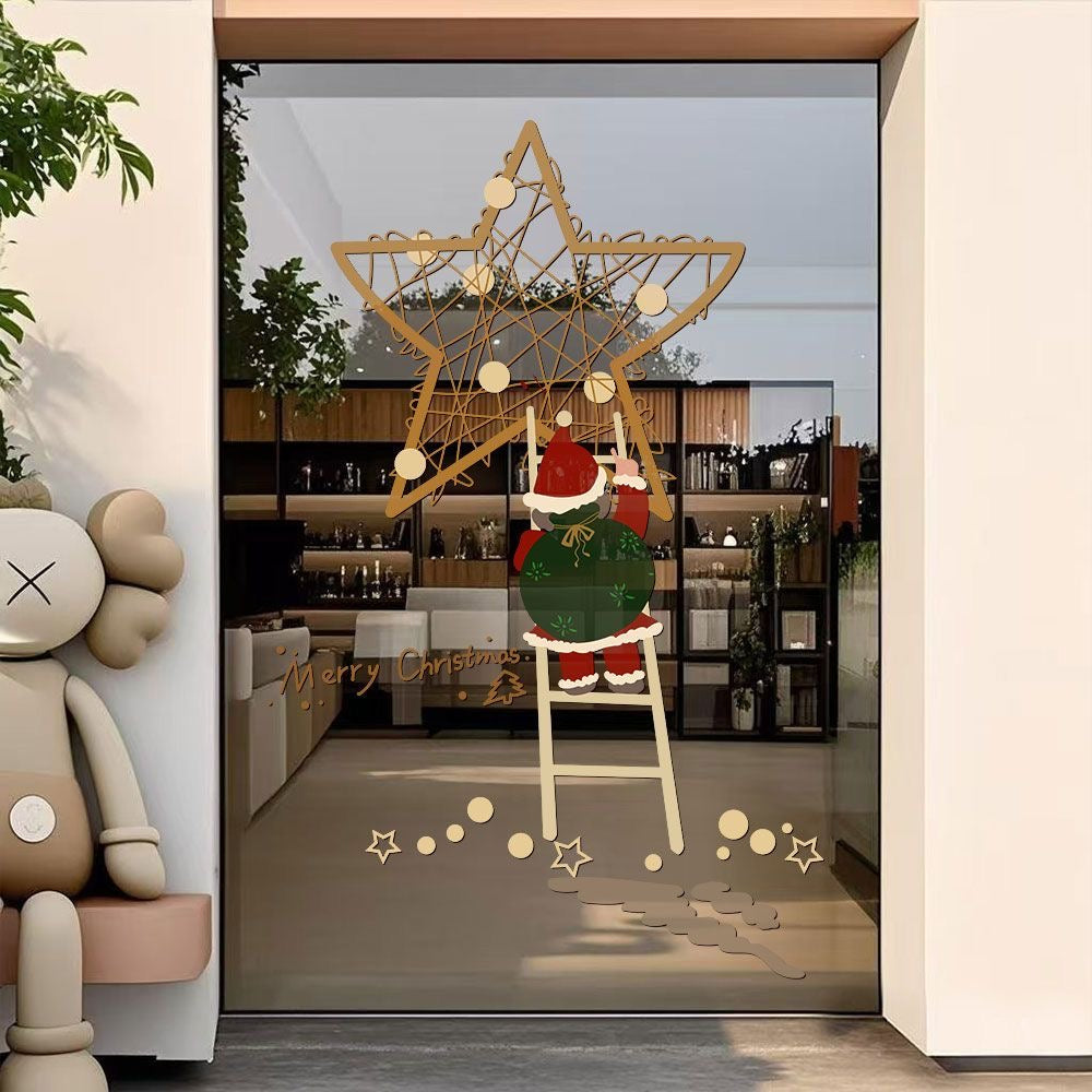 Christmas Santa Climbing Ladder Window Sticker – Transparent Glass Door Decal, Festive Holiday Decor