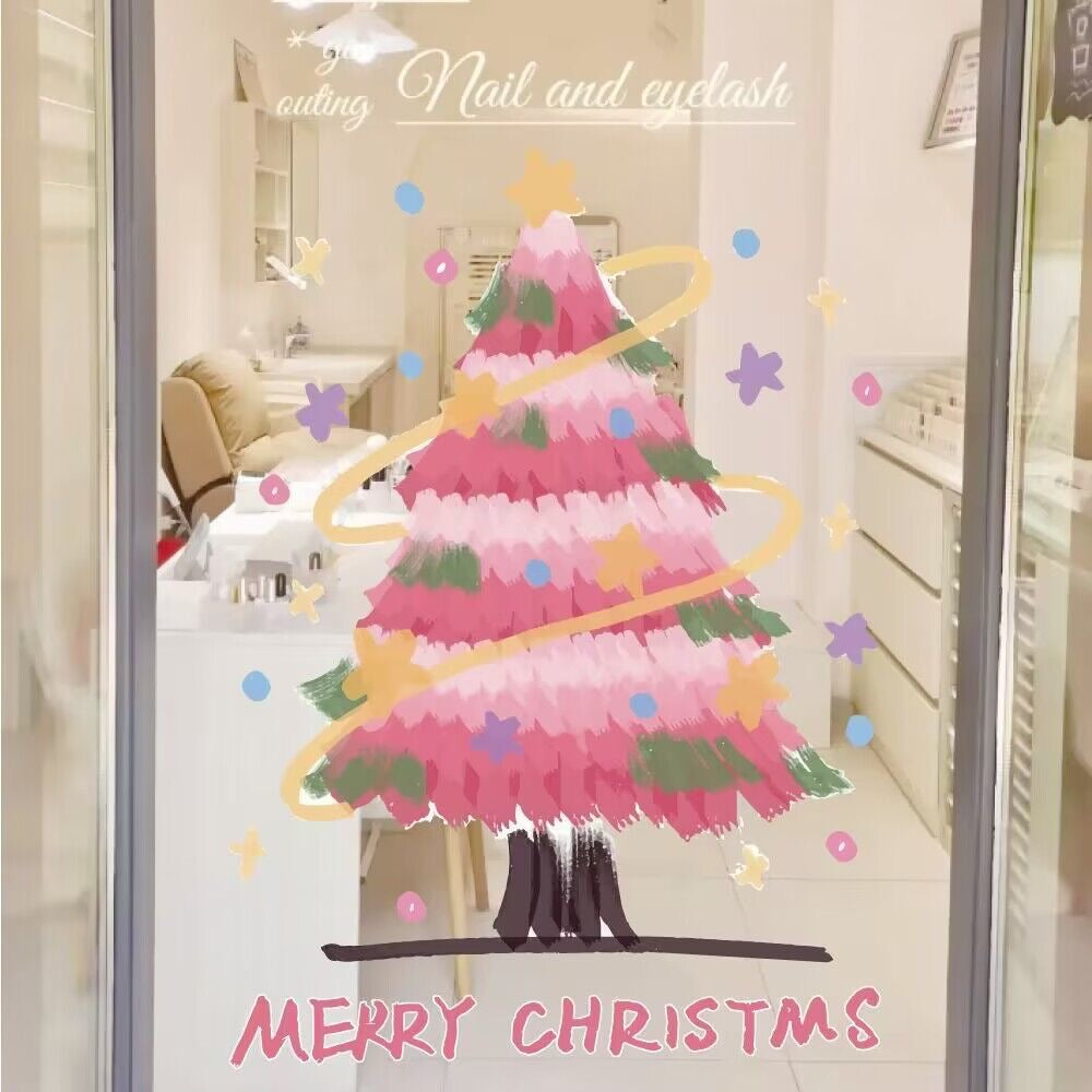 pink aesthetic christmas tree window decal cute holiday decor