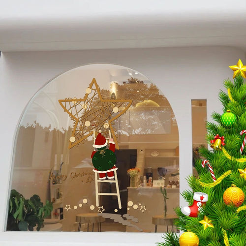 Christmas Santa Climbing Ladder Window Sticker – Transparent Glass Door Decal, Festive Holiday Decor