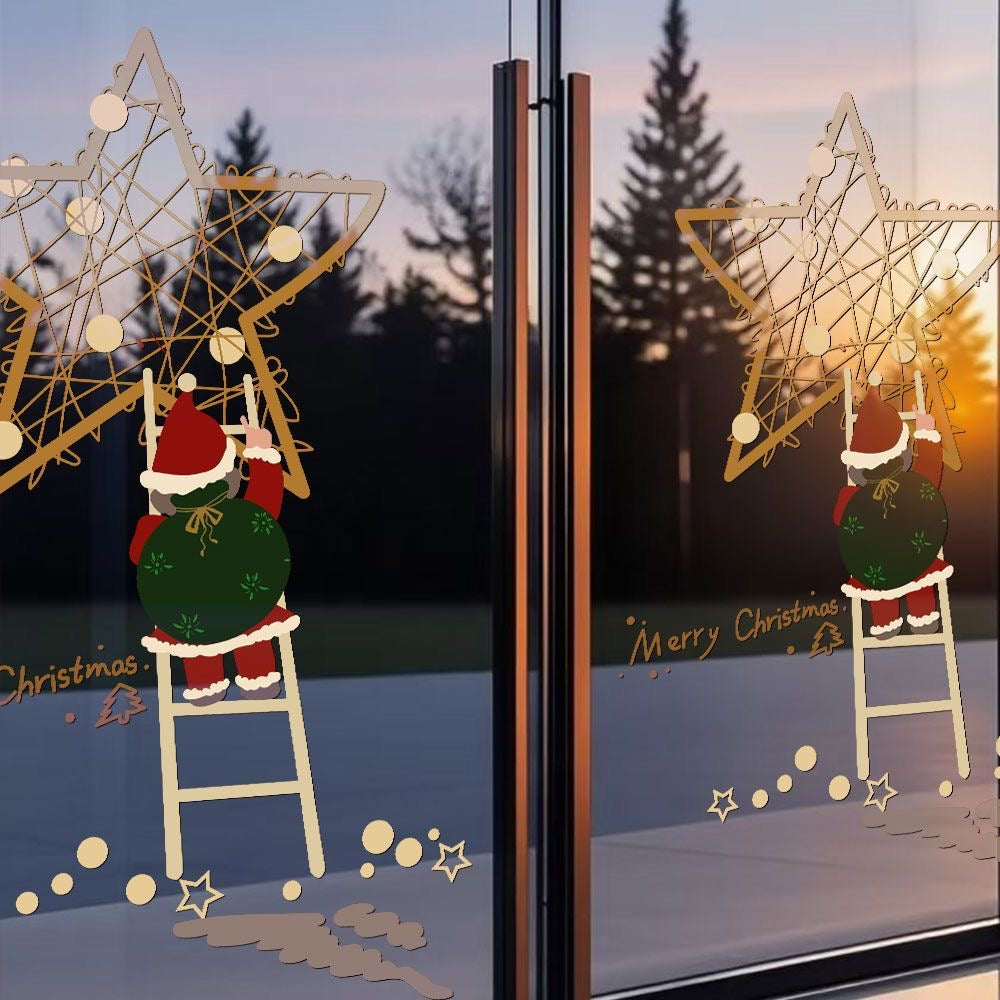 Christmas Santa Climbing Ladder Window Sticker – Transparent Glass Door Decal, Festive Holiday Decor