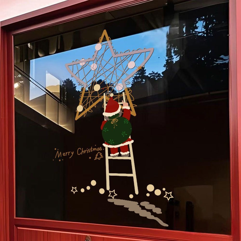 Christmas Santa Climbing Ladder Window Sticker – Transparent Glass Door Decal, Festive Holiday Decor
