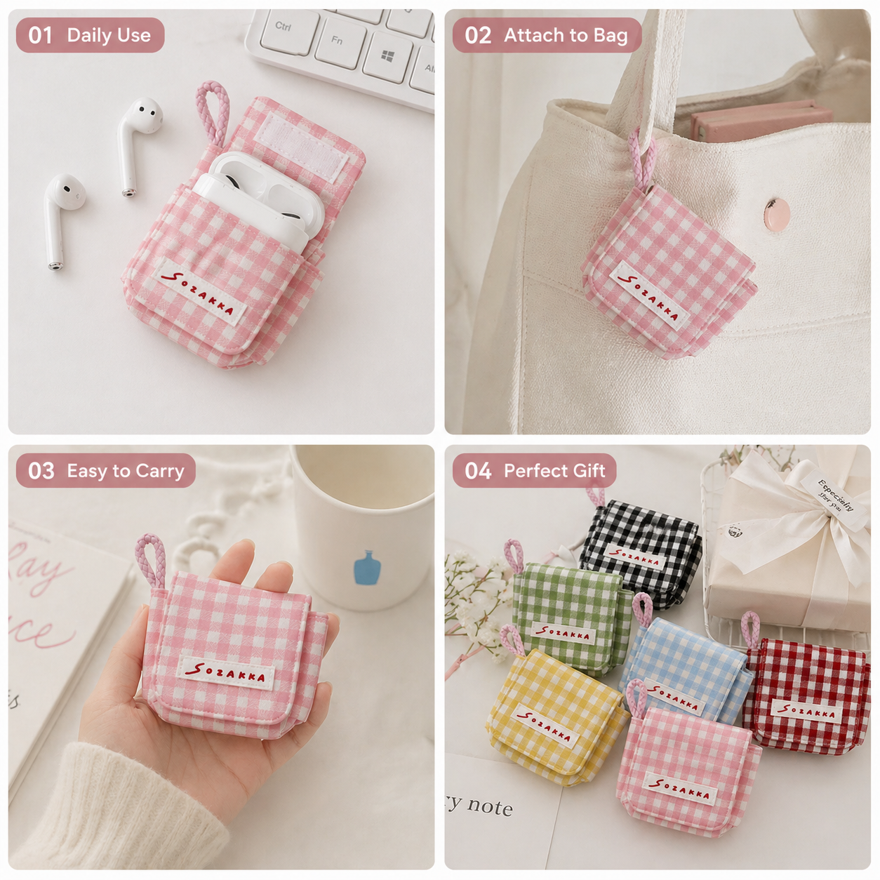 AirPods pouch used in daily life, attached to bag, handheld carry and gift idea for cute earbuds case lovers