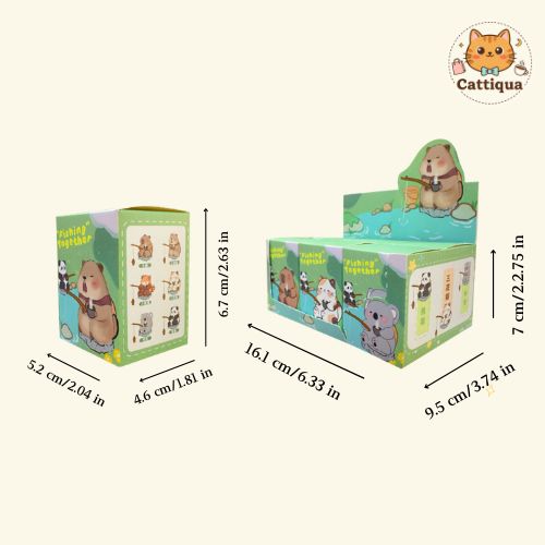 Packaging box size and full set dimensions and weight of six Chinese style animal figurines blind box desk decor set including individual and combined packaging details