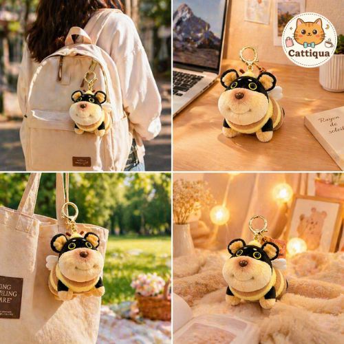 Bee Dog Plush Keychain Cute Aesthetic Bag Charm Kawaii Animal Keychain