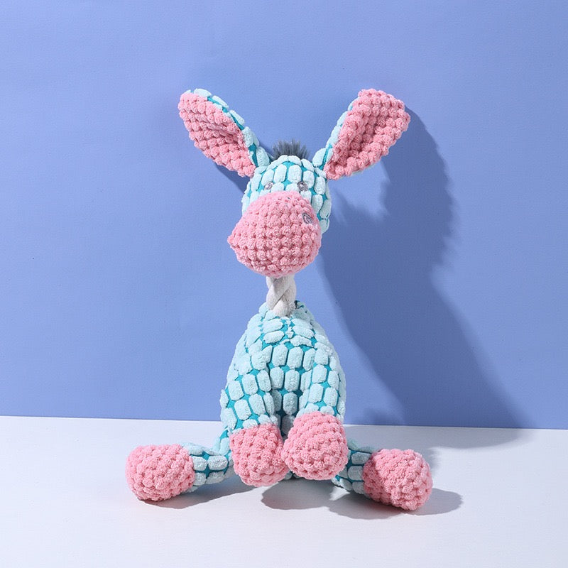 blue donkey plush dog toy with squeaker durable chew toy for dogs