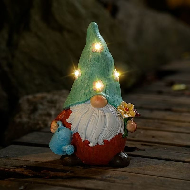 blue hat gnome solar garden light cute outdoor figurine decoration