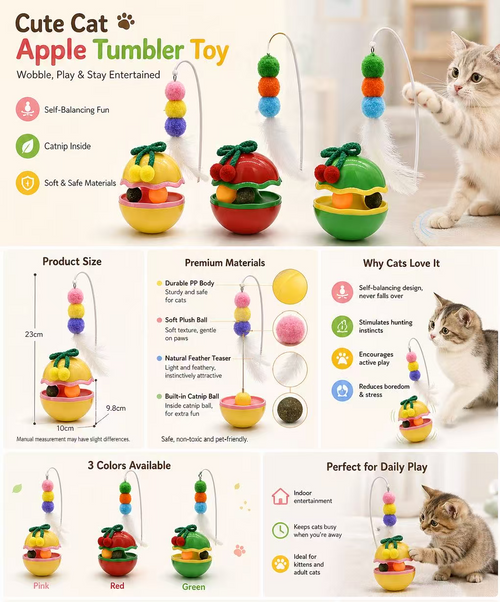 cat wobble toy size 9.8x10x23cm PP material plush balls feather teaser built-in catnip ball pet toy details
