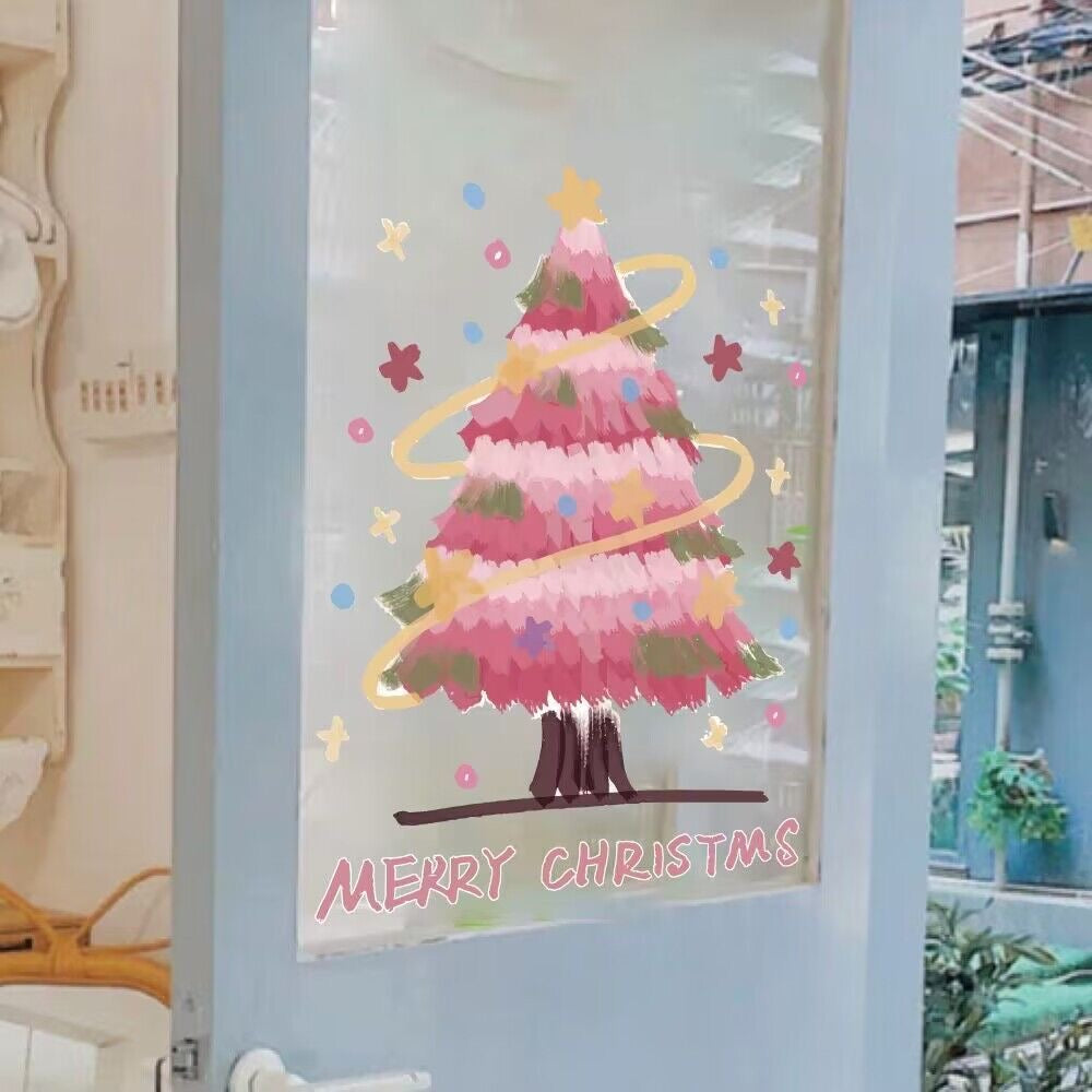 pink aesthetic christmas tree window decal cute holiday decor1