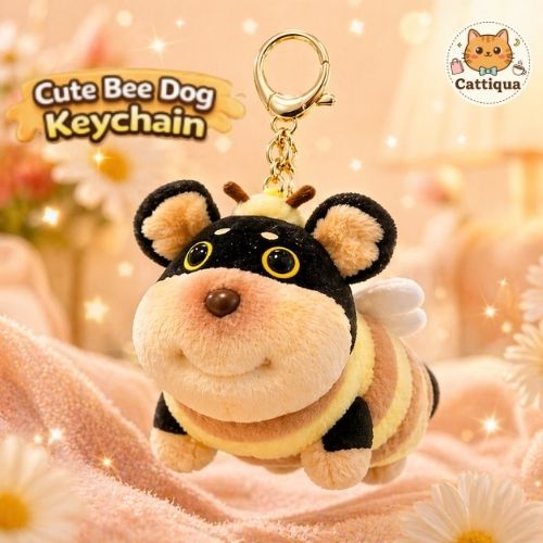 Bee Dog Plush Keychain Cute Aesthetic Bag Charm Kawaii Animal Keychain