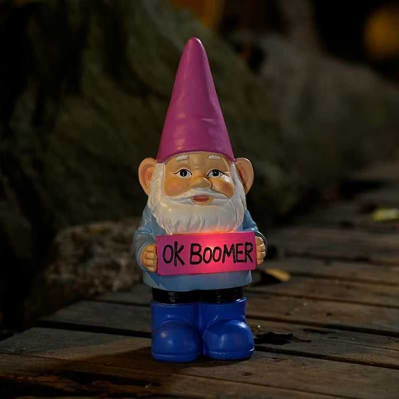 funny ok boomer gnome statue solar light outdoor garden decor humorous decoration