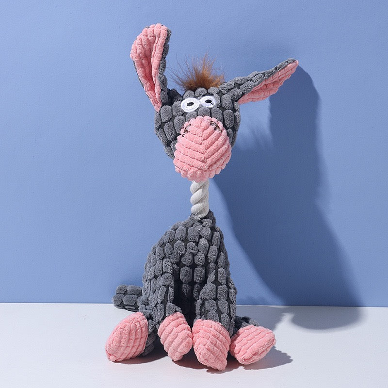 grey donkey plush squeaky dog toy soft durable pet chew toy