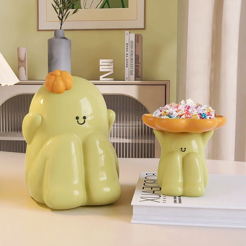 Kawaii cactus storage tray used as candy bowl and home decor aesthetic desk organizer